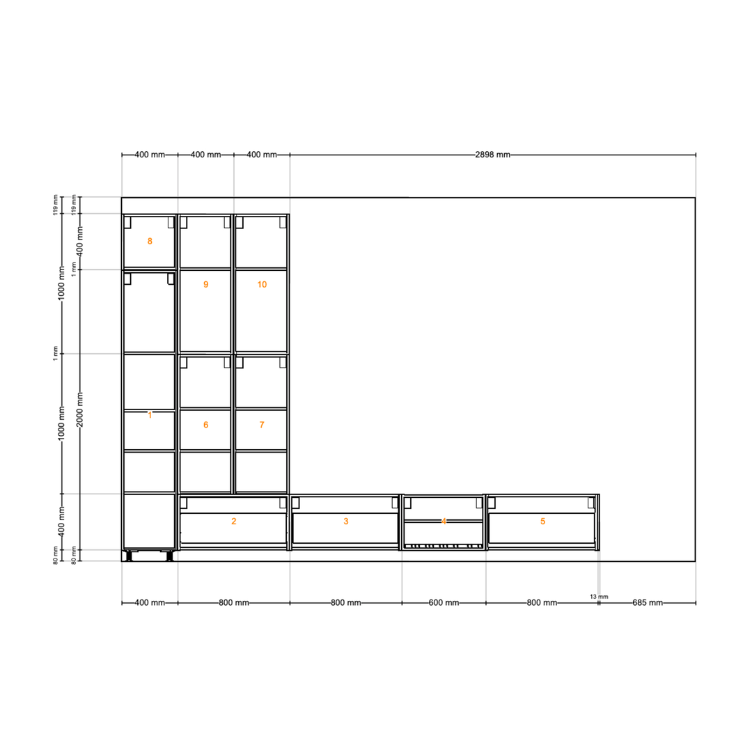Houtmerk - Kast Argo 04 - Hoge kast met diepe ladekast Kastcombinatie Houtmerk