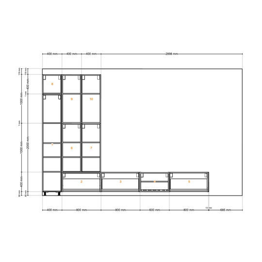 Houtmerk - Kast Argo 04 - Hoge kast met diepe ladekast Kastcombinatie Houtmerk