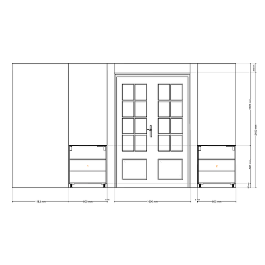 Houtmerk - En Suite Kast Porta 01 - Kasten en stalen schuifdeuren Kastcombinatie Houtmerk   