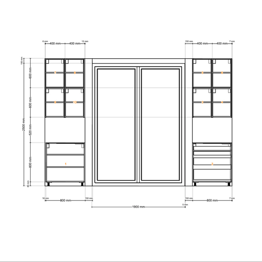 Houtmerk - En Suite Kast Porta 03 - Kast met stalen schuifdeuren Kastcombinatie Houtmerk   