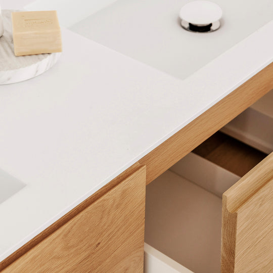 Houtmerk - Houten Badmeubel Lago met verzonken wastafel - Massief hout maatwerk Badmeubels Houtmerk