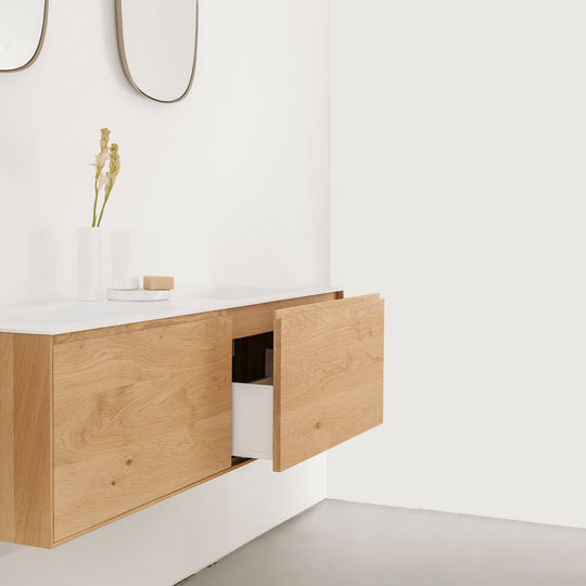 Houtmerk - Houten Badmeubel Lago met verzonken wastafel - Massief hout maatwerk Badmeubels Houtmerk