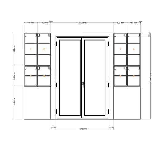 Houtmerk - En Suite Kast Porta 04 - Kast met stalen schuifdeuren Kastcombinatie Houtmerk