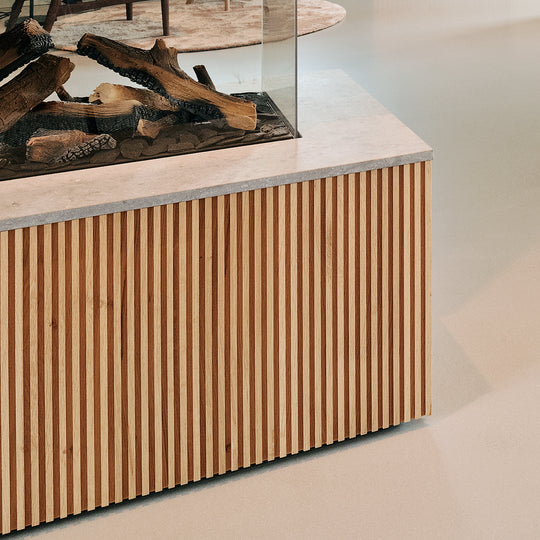 Houtmerk Domus® - Haardmeubel - Massief hout met Concreto steen Kasten Houtmerk