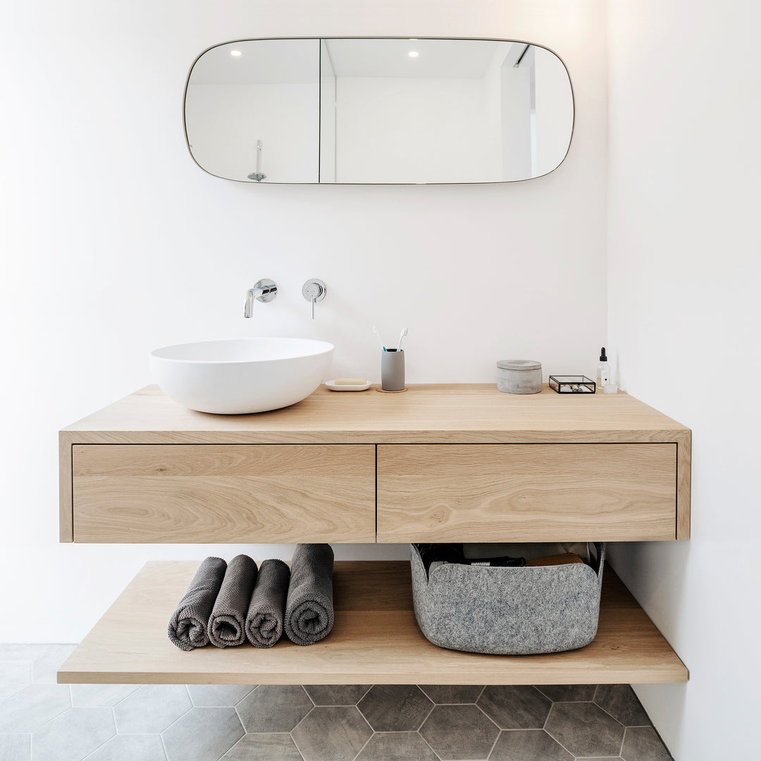 Houtmerk – Witte Waskom Delta Solid Surface – Rond Wastafels Houtmerk