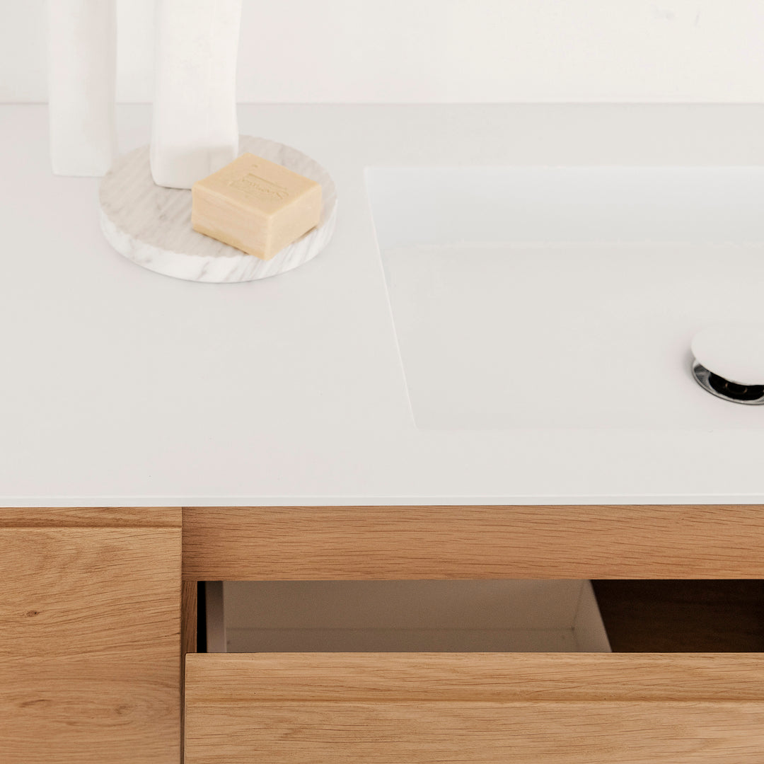 Houtmerk - Houten Badmeubel Lago met verzonken wastafel - Massief hout maatwerk Badmeubels Houtmerk
