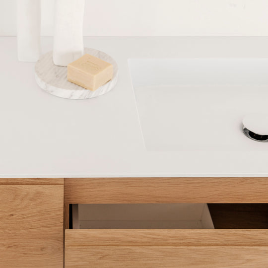 Houtmerk - Houten Badmeubel Lago met verzonken wastafel - Massief hout maatwerk Badmeubels Houtmerk