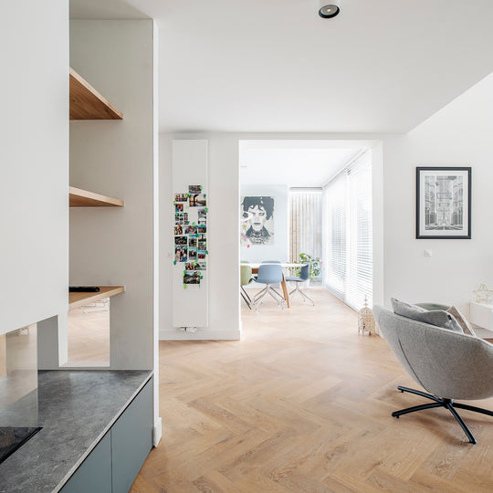 Houtmerk - Witte MDF Stollenwand - Overschilderbaar maatwerk Keukens Houtmerk