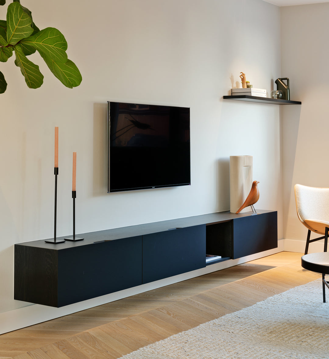 Houtmerk - Houten wandmeubel Azur - Massief noten met stalen frame Kasten Houtmerk
