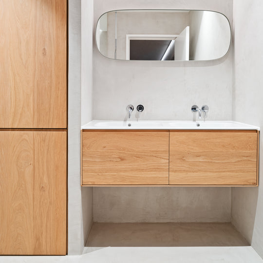 Houtmerk - Houten Badmeubel Lago met verzonken wastafel - Massief hout maatwerk Badmeubels Houtmerk