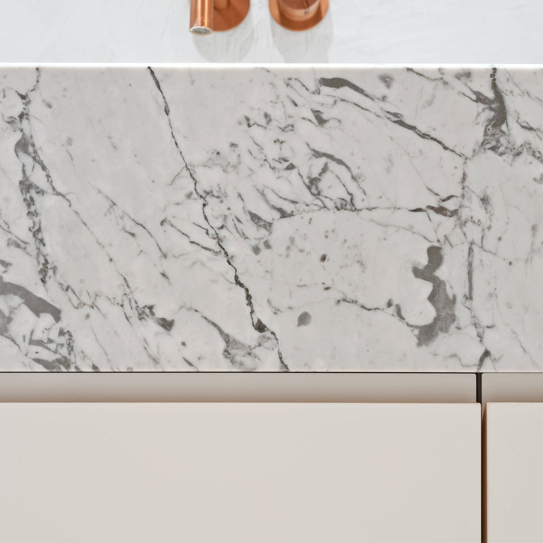 Houtmerk - Houten badmeubel Laman met Marmer wastafel - Massief hout Badmeubels Houtmerk