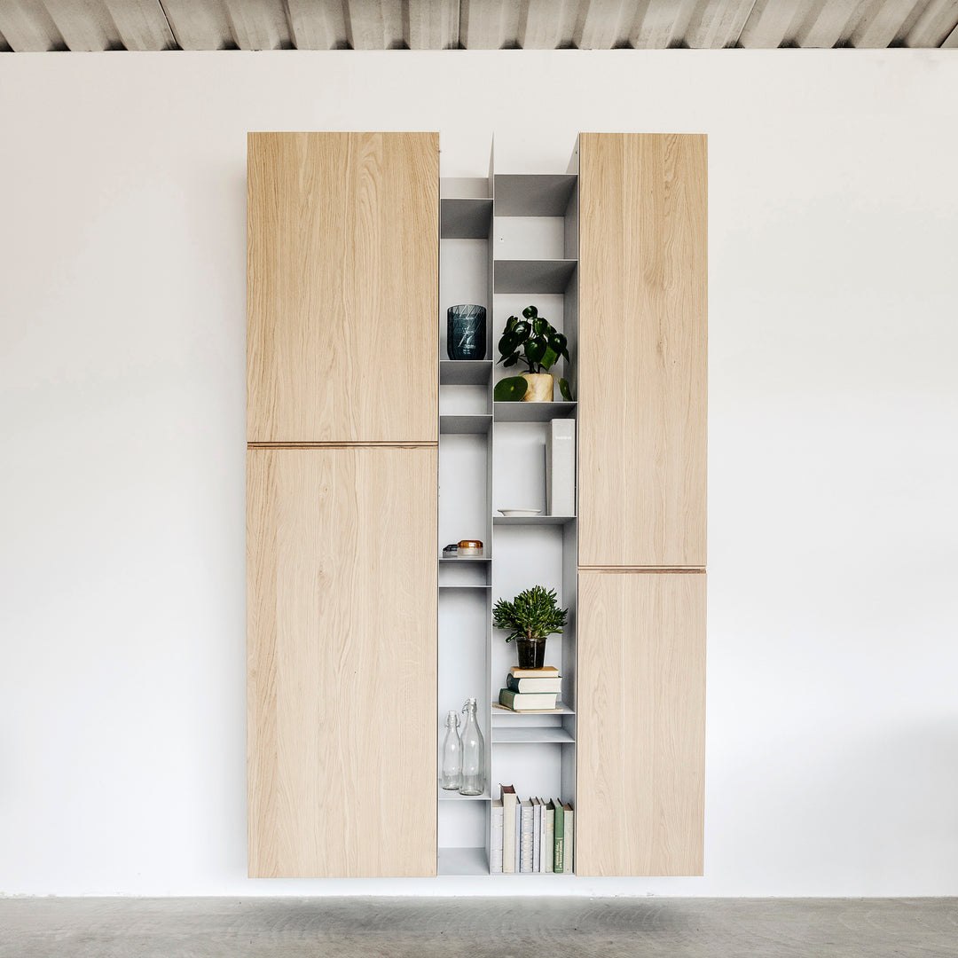 Houtmerk - Kast Vario 02 - Hoge kast met stalen Plato vak Kastcombinatie Houtmerk