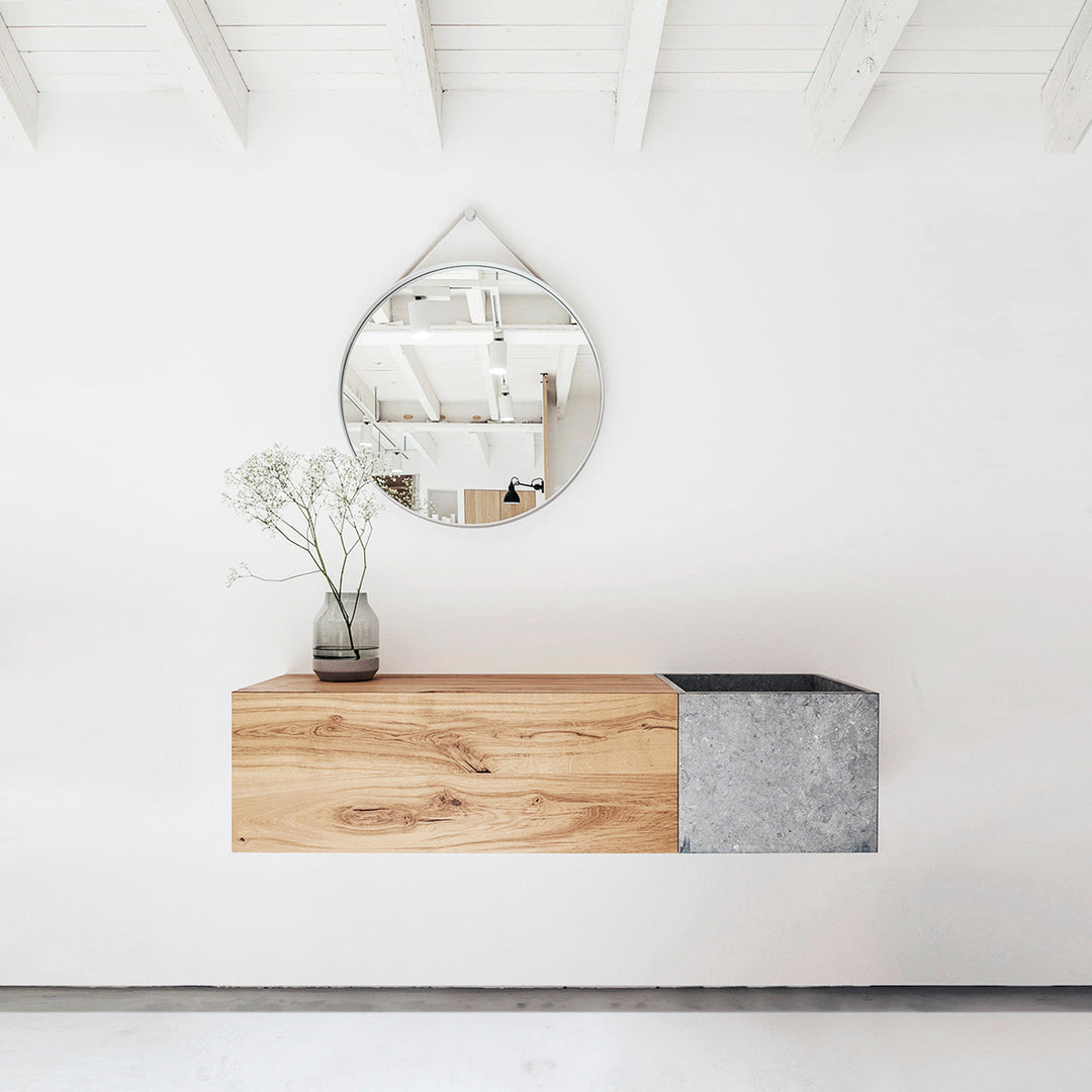 Houtmerk - Houten Badmeubel Azur met Concreto stenen wastafel - Massief hout - SALE Badmeubels Houtmerk