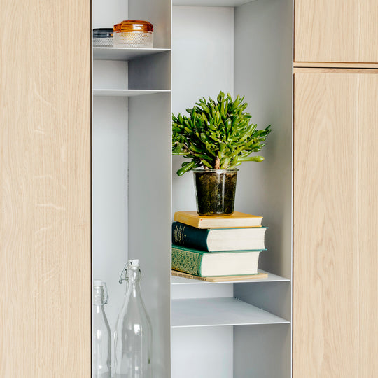 Houtmerk - Kast Vario 02 - Hoge kast met stalen Plato vak Kastcombinatie Houtmerk