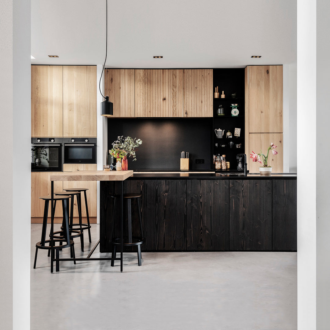 Houtmerk - Witte MDF Stollenwand - Overschilderbaar maatwerk Keukens Houtmerk