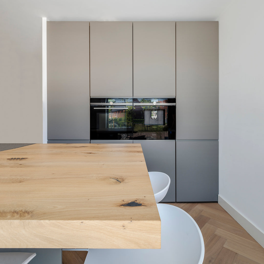 Houtmerk - Witte MDF Stollenwand - Overschilderbaar maatwerk Keukens Houtmerk