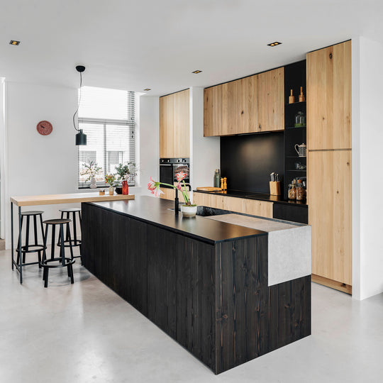 Houtmerk - Witte MDF Stollenwand - Overschilderbaar maatwerk Keukens Houtmerk