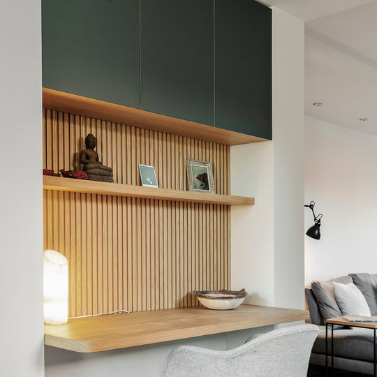 Houtmerk - Houten Wandpaneel met groeven profiel - Maatwerk Kasten Houtmerk