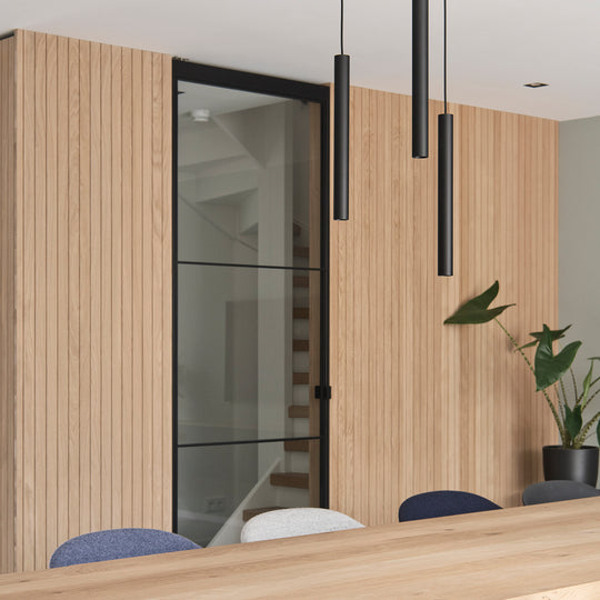 Houtmerk - Houten Wandpaneel met groeven profiel - Maatwerk Kasten Houtmerk
