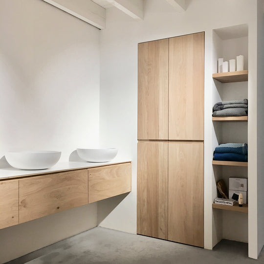 Houtmerk - Witte MDF Stollenwand - Overschilderbaar maatwerk Keukens Houtmerk