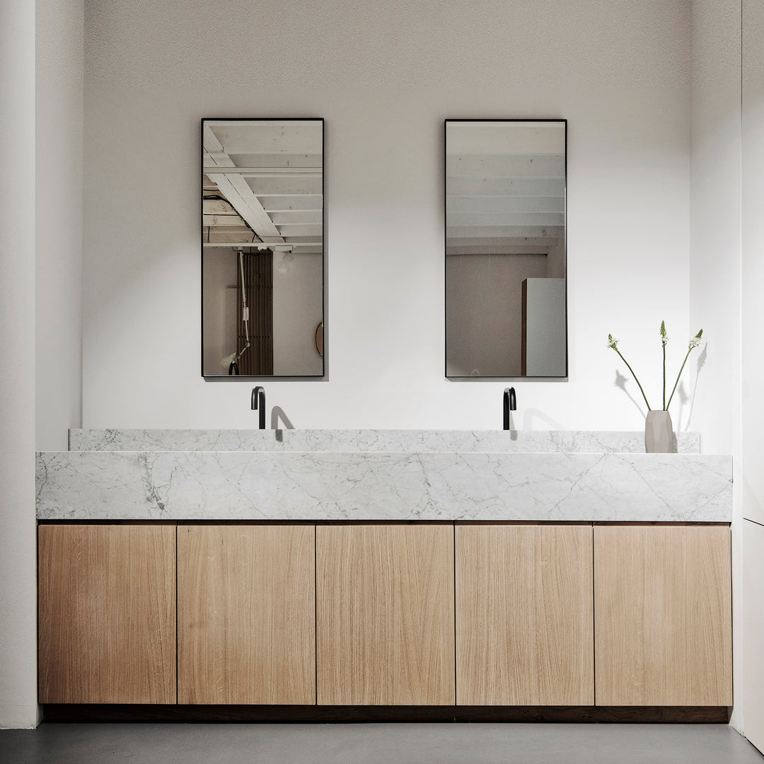 Houtmerk - Witte MDF Stollenwand - Overschilderbaar maatwerk Keukens Houtmerk