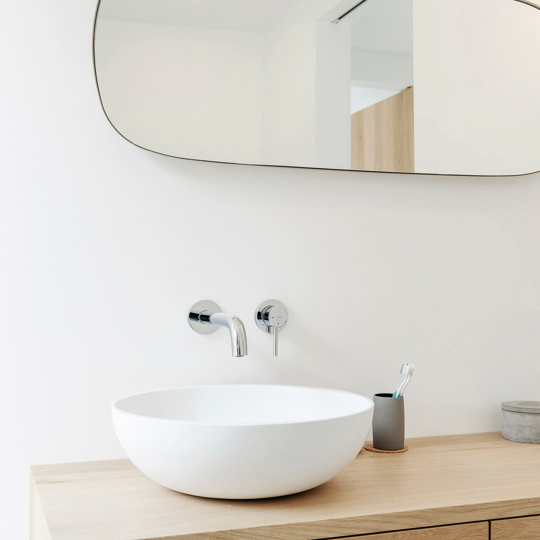 Houtmerk – Witte Waskom Delta Solid Surface – Rond Wastafels Houtmerk