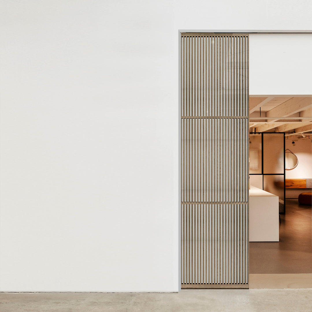 Houtmerk - Arpa Fenix Kleuren Roomdivider Stiletto - Met schuifrails nismontage van 235cm tot 265cm hoog Roomdividers Houtmerk