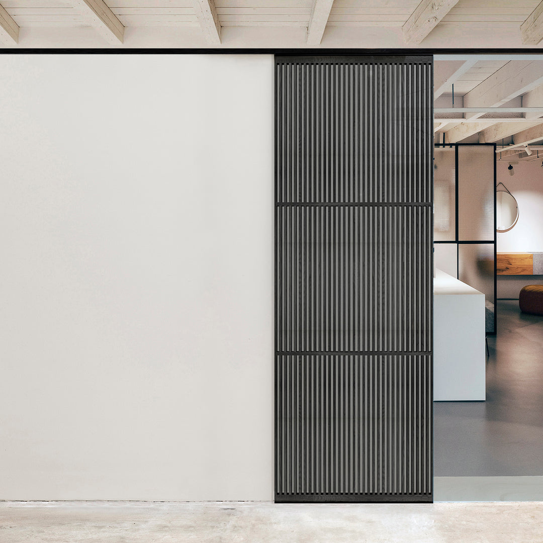 Houtmerk - Houten Roomdivider Stiletto - Met schuifrails plafondmontage van 235cm tot 265cm hoog Roomdividers Houtmerk