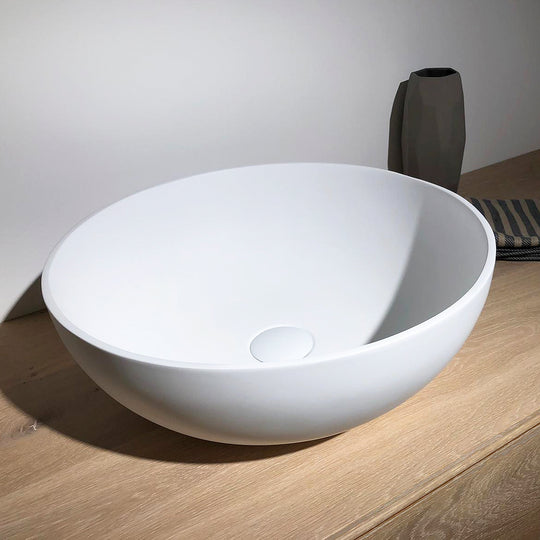 Houtmerk – Witte Waskom Delta Solid Surface – Rond Wastafels Houtmerk