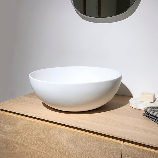 Houtmerk – Witte Waskom Delta Solid Surface – Rond Wastafels Houtmerk