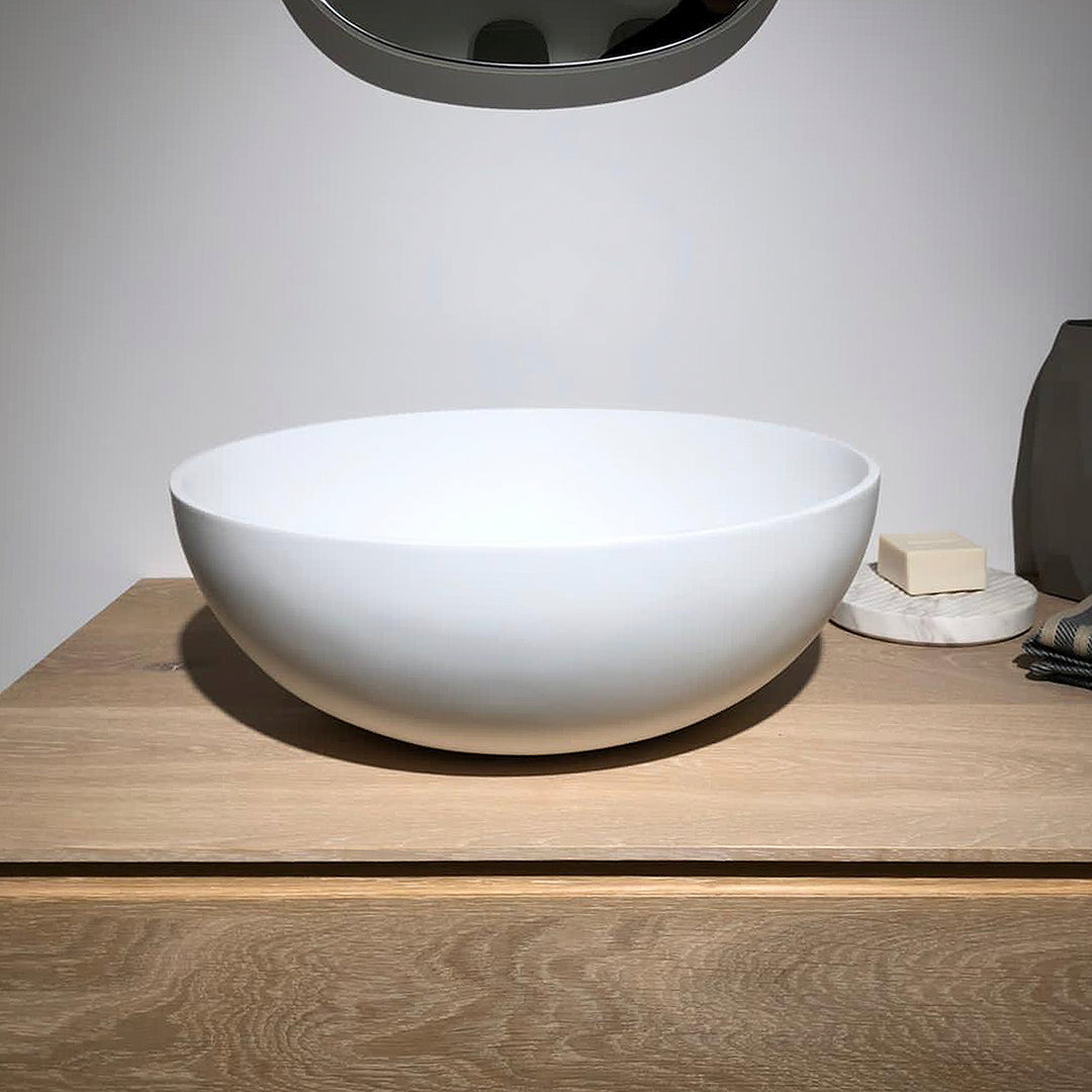Houtmerk – Witte Waskom Delta Solid Surface – Rond Wastafels Houtmerk