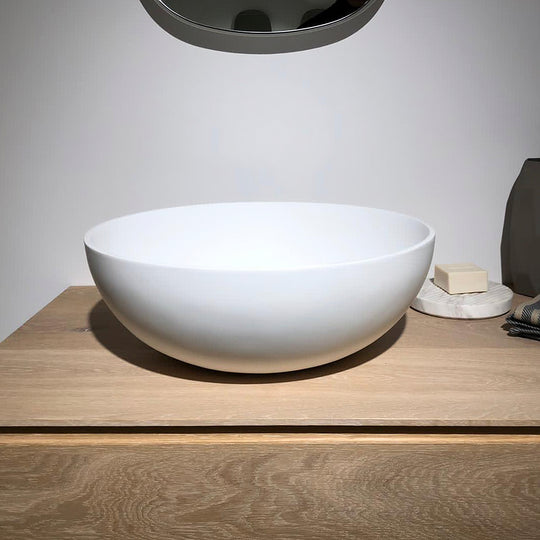 Houtmerk – Witte Waskom Delta Solid Surface – Rond Wastafels Houtmerk