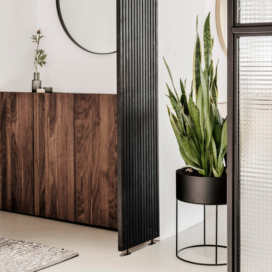 Houtmerk - Houten Badmeubel Niche - notenhout met verzonken natuursteen wastafel Badmeubels Houtmerk