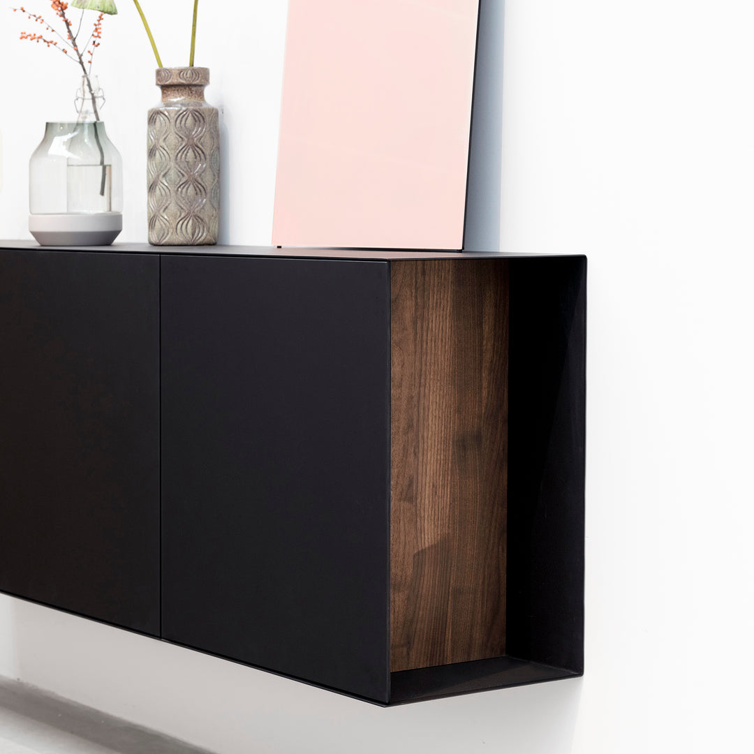 Houtmerk - Stalen dressoir Deco - Zwarte Arpa Fenix fronten - SALE Kasten Houtmerk