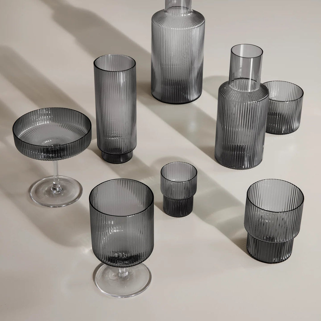 Ferm Living Ripple Long Drink Glasses Smoke - Rookglas - Mondgeblazen Longdrinkglazen - Houtmerk - SALE