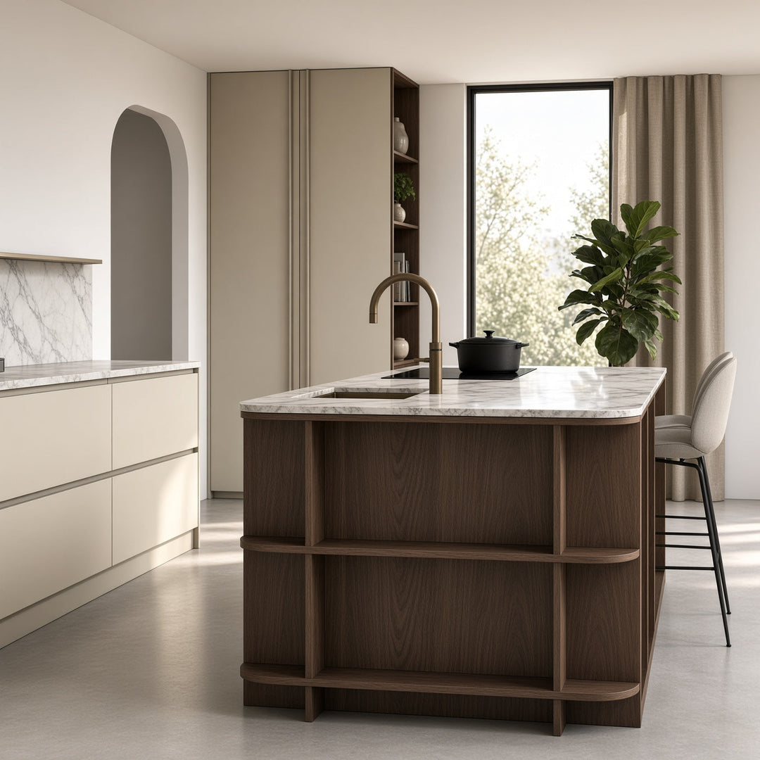 Houtmerk Ratio® - Open vakkenkast Level Eiland - Eindkast massief hout Houtmerk