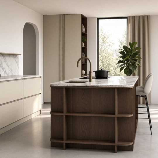 Houtmerk Ratio® - Open vakkenkast Level Eiland - Eindkast massief hout Houtmerk