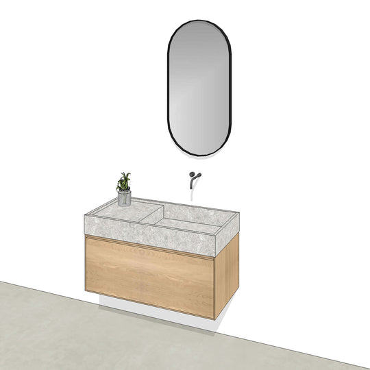 Houtmerk - Badmeubel Lago 100cm met Concreto stenen wastafel - Massief hout - SALE Badmeubels Houtmerk