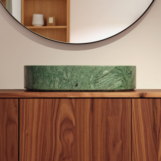 Houtmerk – Eclipse waskom Afgeronde ovaal - Indian Green marmer Wastafels Houtmerk