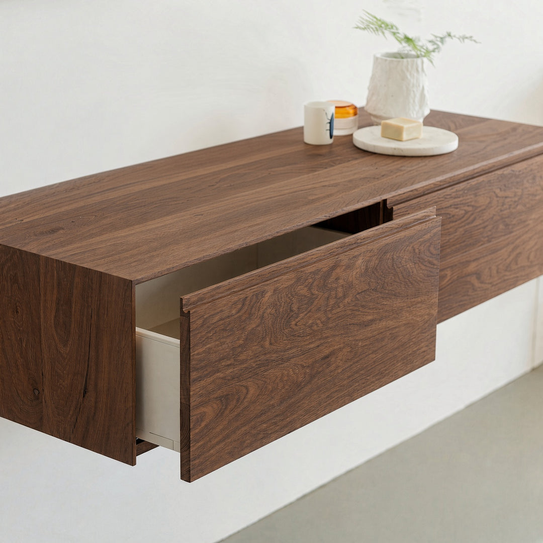 Houtmerk - Houten Badmeubel Malaga met natuursteen wastafel - Massief hout maatwerk