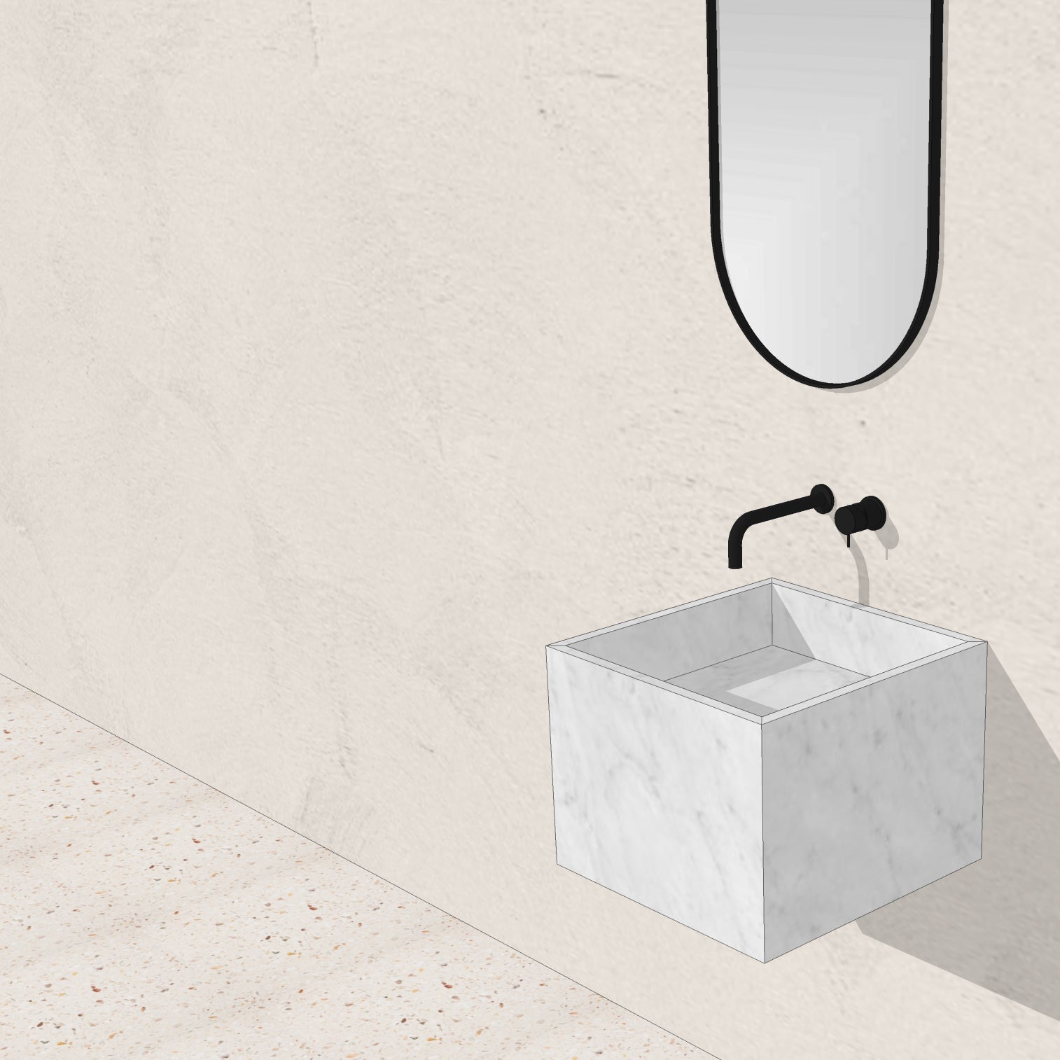 Houtmerk - Omega enkele wastafel 45x46cm - Bianco Carrara marmer - Natuursteen uit voorraad Houtmerk