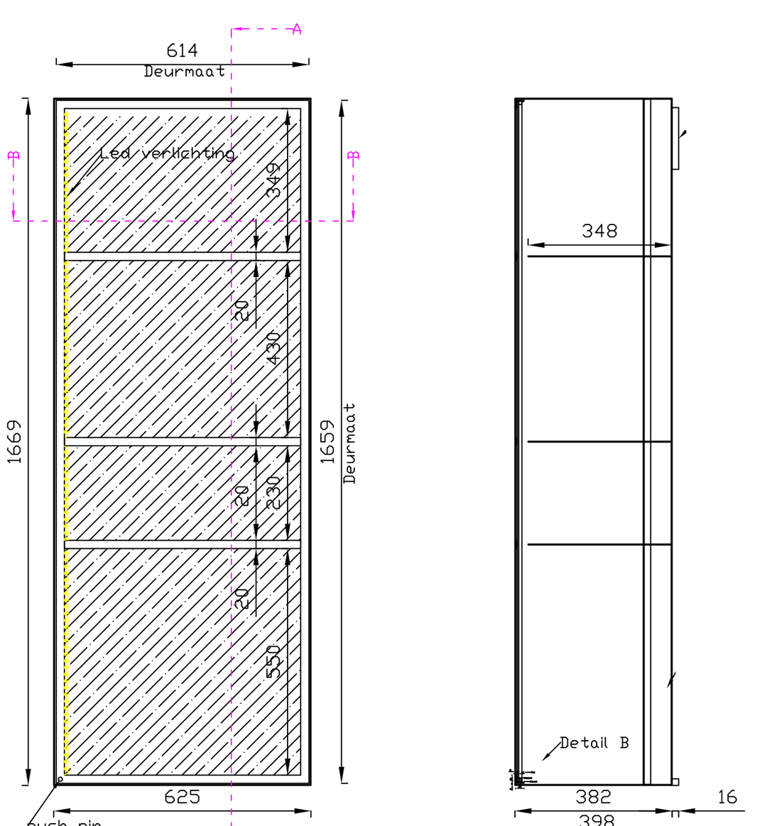 GERESERVEERD Vitrinekast Plato - Zwart gecoat plaatstaal 182x62cm - SALE Wandplanken Houtmerk