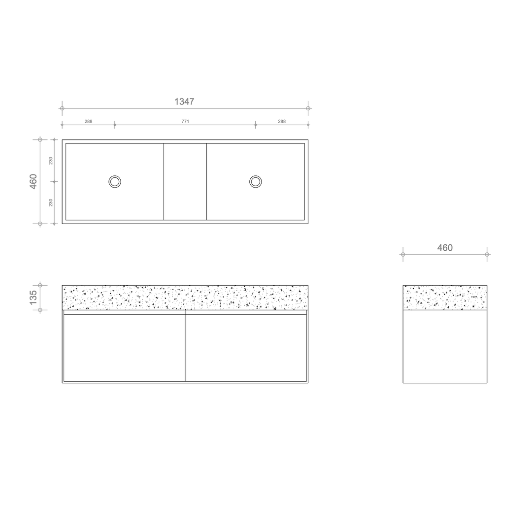 Houtmerk - Badmeubel Lago 135cm met Concreto stenen wastafel - Massief hout - SALE Badmeubels Houtmerk