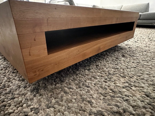 Houtmerk - Salontafel Massief Noten - Vierkant 120cm met open vak - SALE Tafels Houtmerk