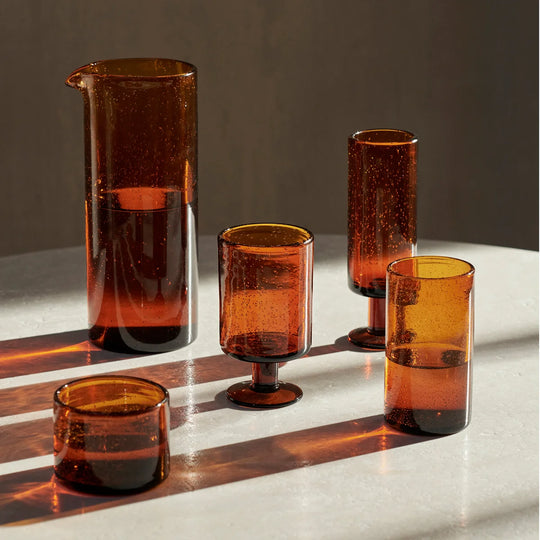 Ferm Living Oil Water Tall Glasses Amber - Mondgeblazen Longdrinkglazen - Scandinavisch Design - Houtmerk - SALE