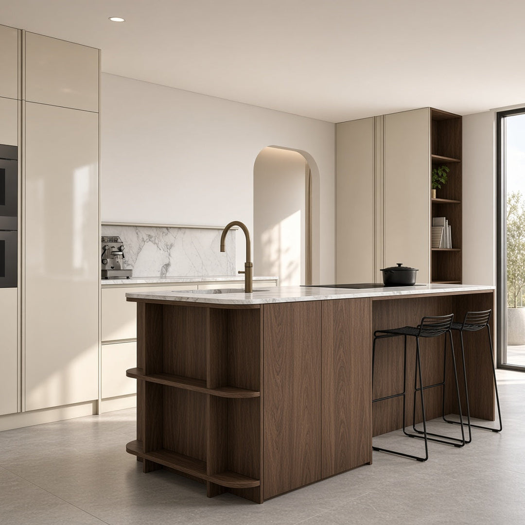 Houtmerk Ratio® - Open vakkenkast Level Eiland - Eindkast massief hout Houtmerk