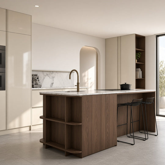 Houtmerk Ratio® - Open vakkenkast Level Eiland - Eindkast massief hout Houtmerk