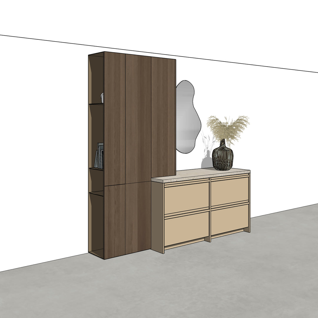 Houtmerk - Kast Argo 10 - Hoge kast met diepe ladekast Kastcombinatie Houtmerk   
