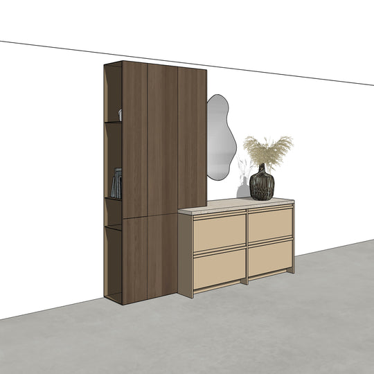 Houtmerk - Kast Argo 10 - Hoge kast met diepe ladekast Kastcombinatie Houtmerk   