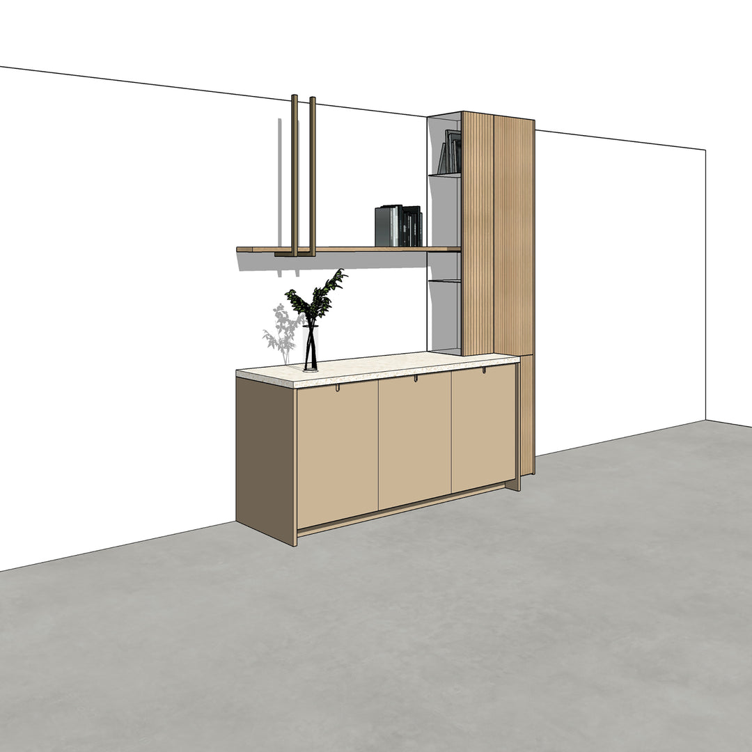 Houtmerk - Kast Argo 09 - Hoge kast met diepe ladekast Kastcombinatie Houtmerk   